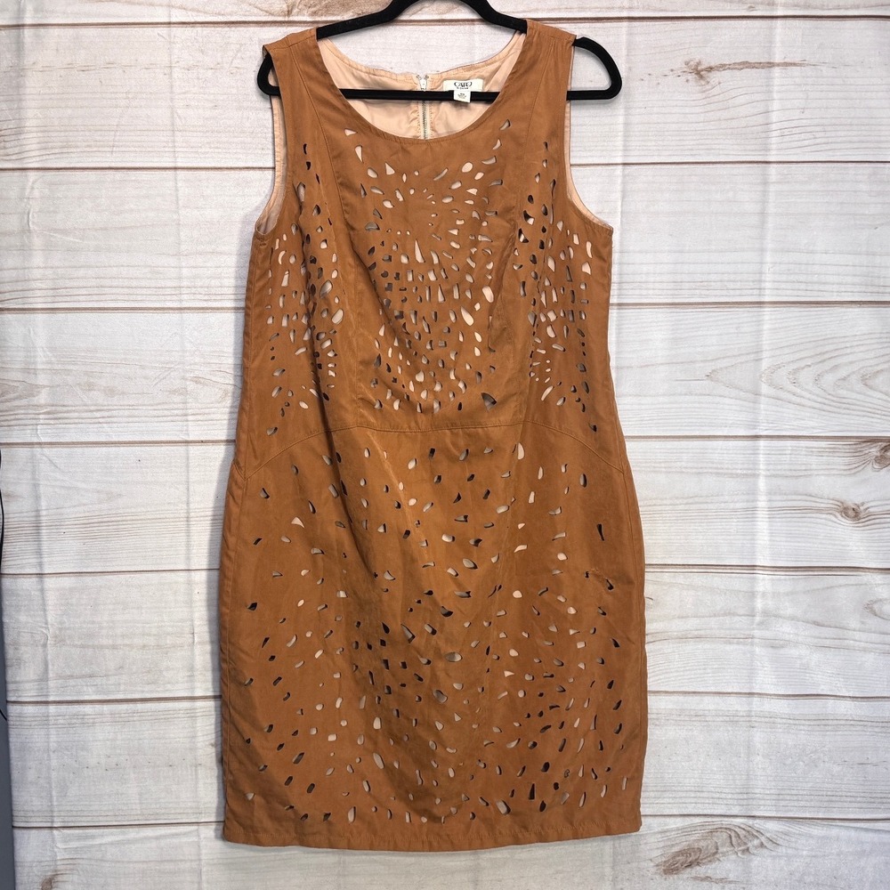 Cato Woman Brown Faux‎ Suede Laser Cut Sleeveless Sheath Dress Plus Size 16W